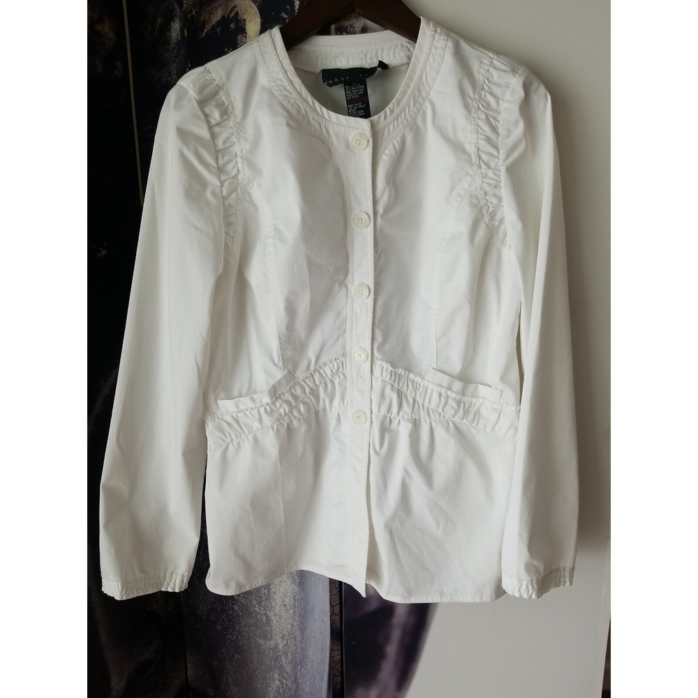YANSI FUGEL Womens Modern Minimalist Button Fron Crisp White Cotton Jacket M